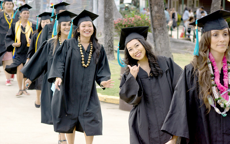 Students walking during graduation ceremony