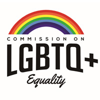 Rainbow with words Commission on LGBTQ+ Equality